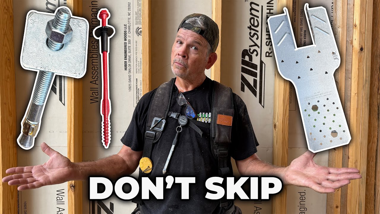 YouTube post by @StudPack for VEVOR. Caption reads: CHEAP INSURANCE Hardware Most Builders Skip.. -....