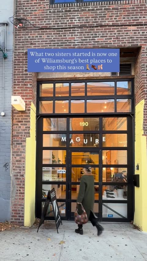 Instagram post by @yeswilliamsburg for Maguire Shoes. Caption reads: [...] from the ground up by two sisters , ....