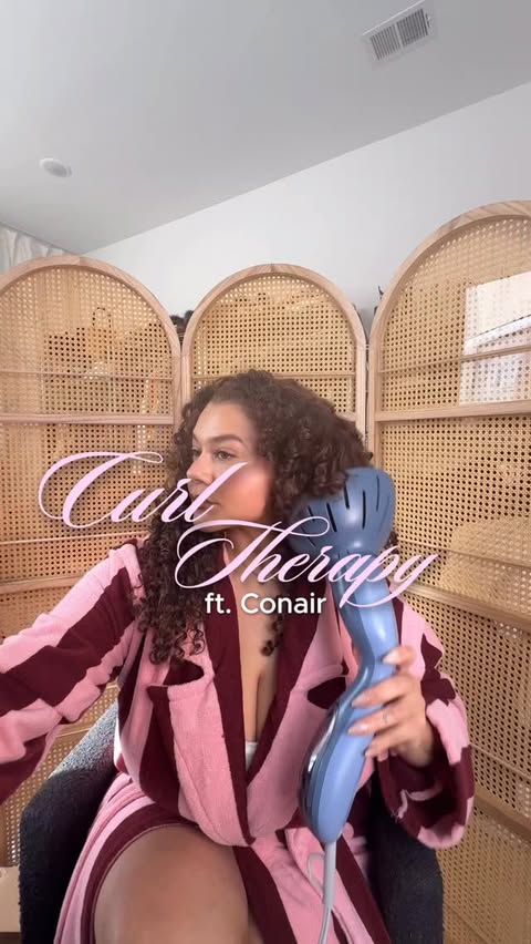 Instagram post by @khloekatera for Conair. Caption reads: [...] to upgrade your curly hair routine 🫧....