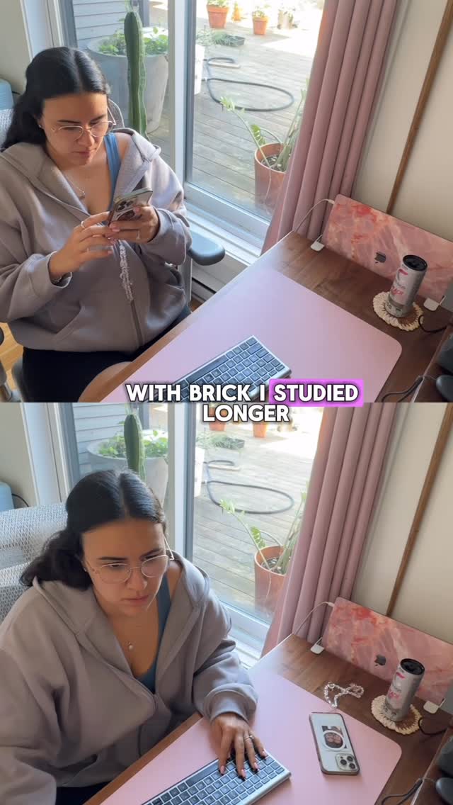 Instagram post by @c.belliveau.science for Brick. Caption reads: [...] focused while studying? 📚📵
.
I use Brick,....