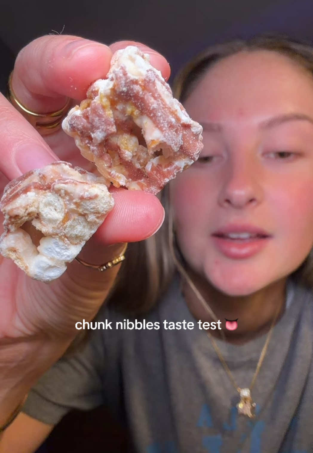 TikTok post by @foodie.girlyyy for Chunk Nibbles. Caption reads: THESE ARE SO GOOD #chunknibbles #snacks #munchies....