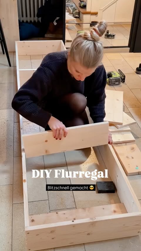 Instagram post by @babettethebuilder for RYOBI Tools. Caption reads: Nein, das ist kein normales Regal 👀 Warte mal ab,....