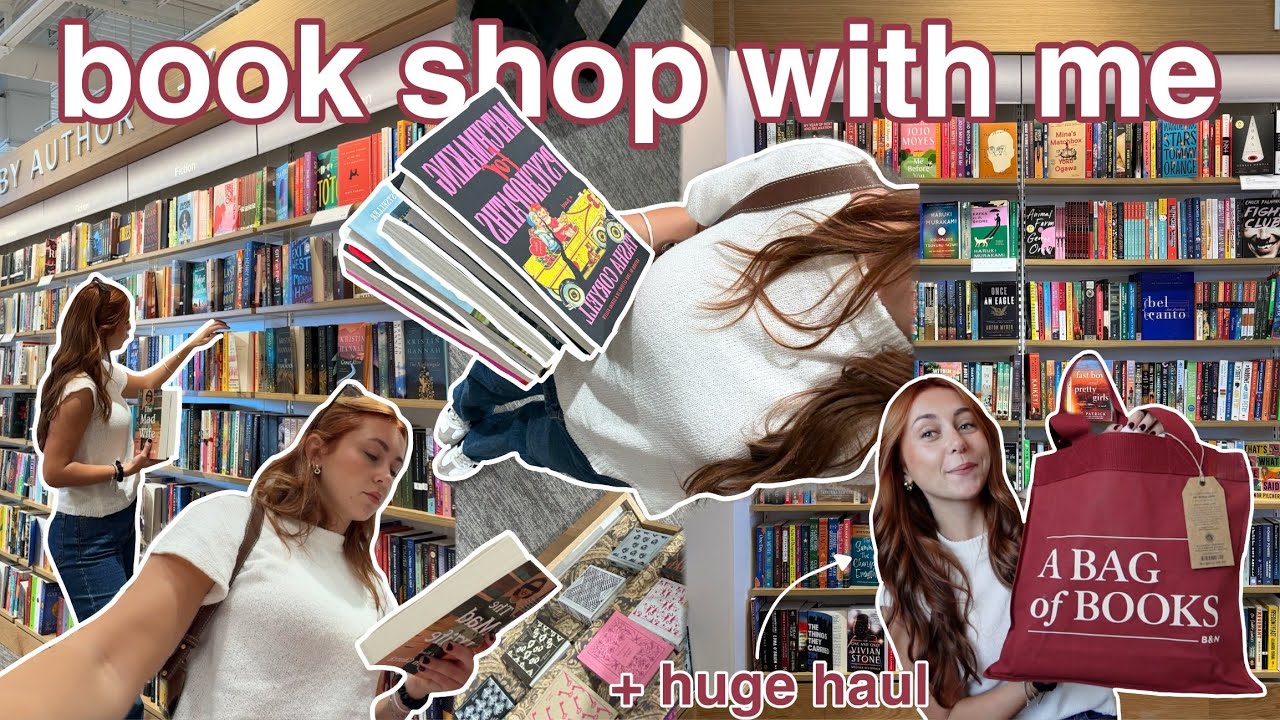 YouTube post by @SaraCarrolli for White Fox Boutique. Caption reads: come book shopping with me + HUGE book haul 📚🍂.