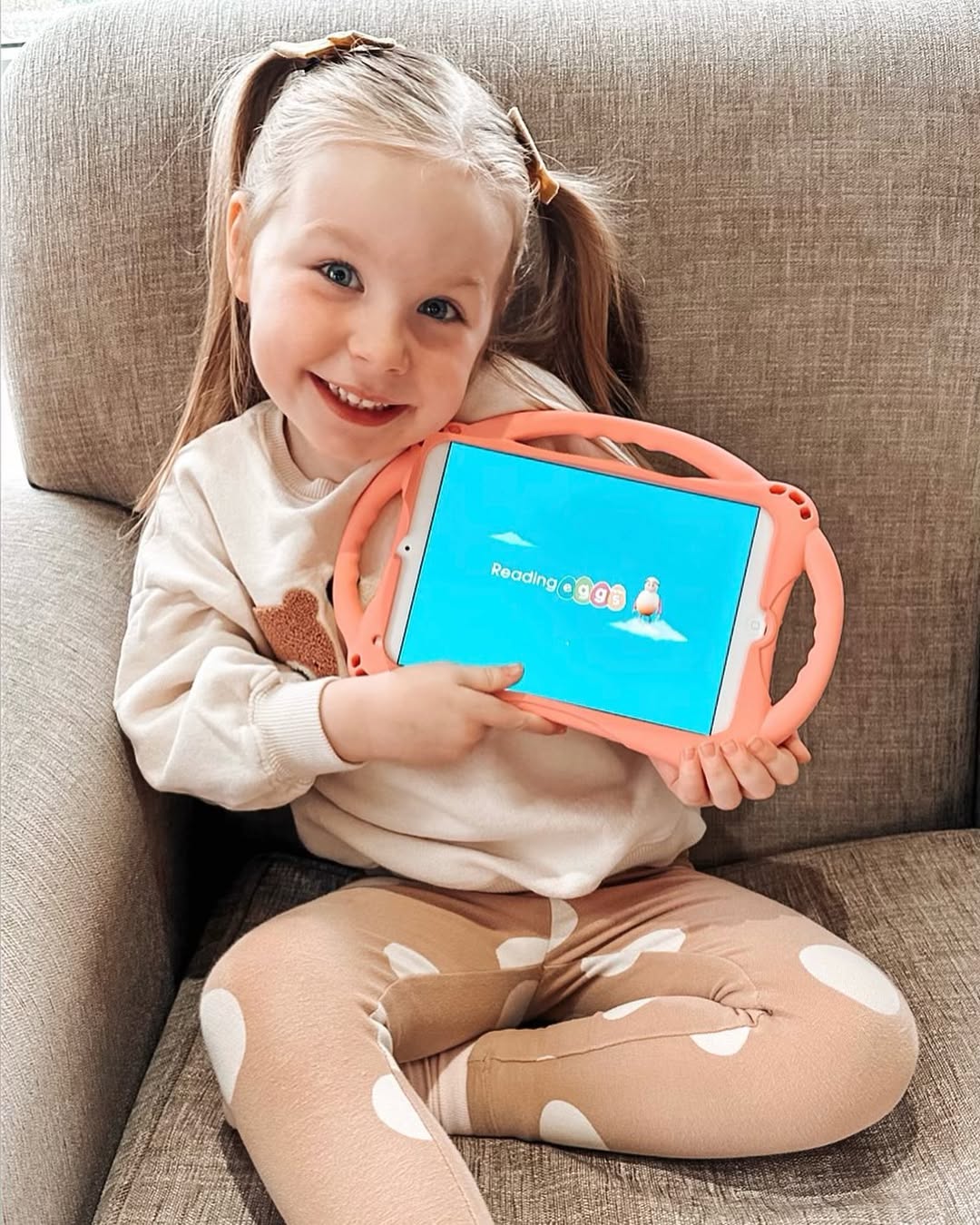Instagram post by @our_little_family_x for Readingeggs. Caption reads: Like most kids, Emily enjoys using the iPad and we....