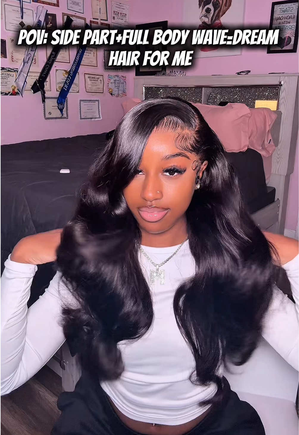 TikTok post by an influencer for Cynosure Hair. Caption reads: [...] 13x6 hd body wave wig🎀 @Cynosure Hair Shop....