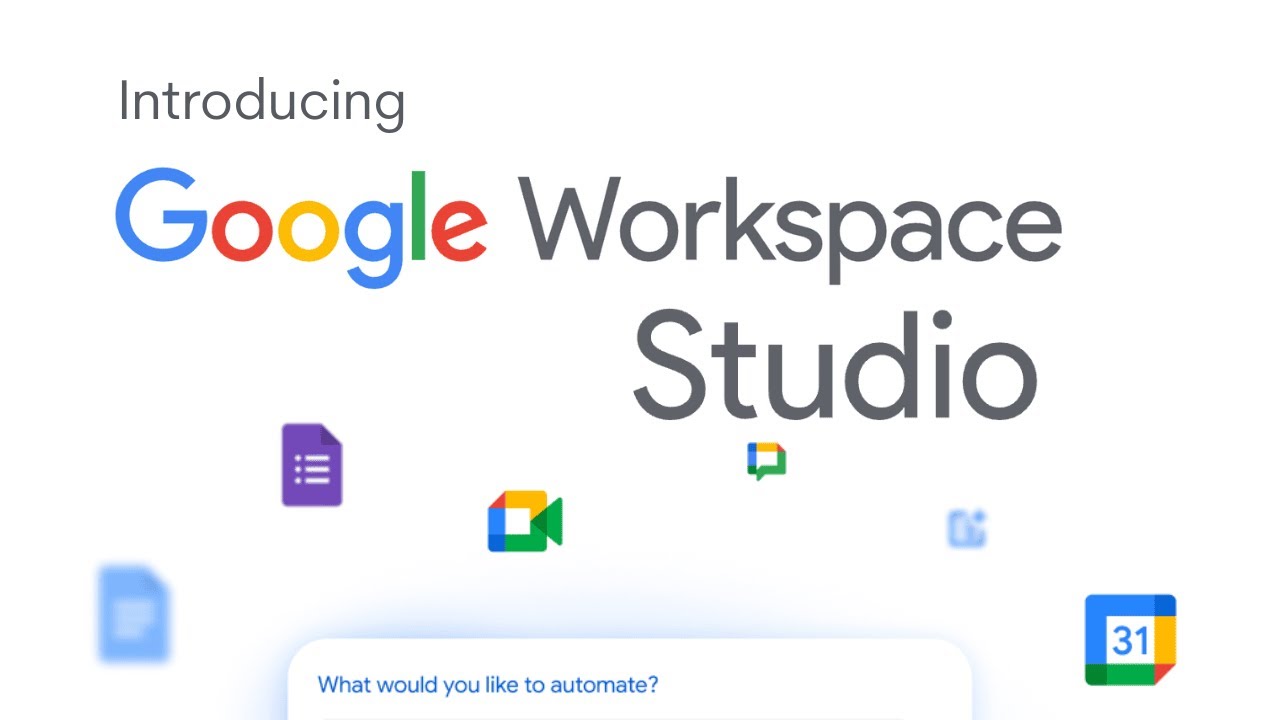 YouTube post by @toolfinderhq for ClickUp. Caption reads: Introducing Google Workspace Studio.