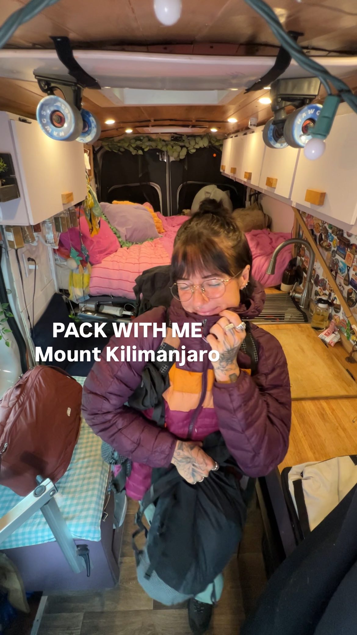 Instagram post by @kayli.kiing for Cotopaxi. Caption reads: [...] my clothing for this trip!!....