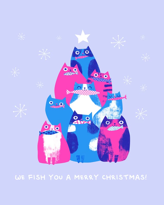 Instagram post by @angierozelaar for TeePublic. Caption reads: "We Fish You a Merry Christmas" sold by....