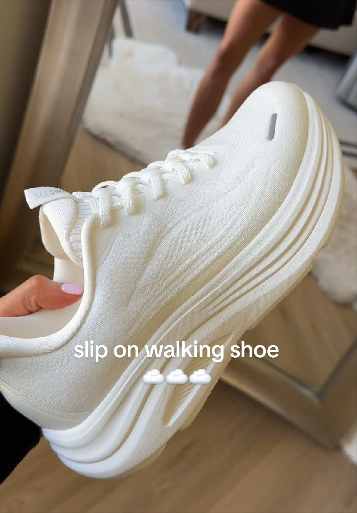 TikTok post by @whitneymelynn for Allswifit. Caption reads: the most supportive sneaker ☁️ @ALLSWIFIT....
