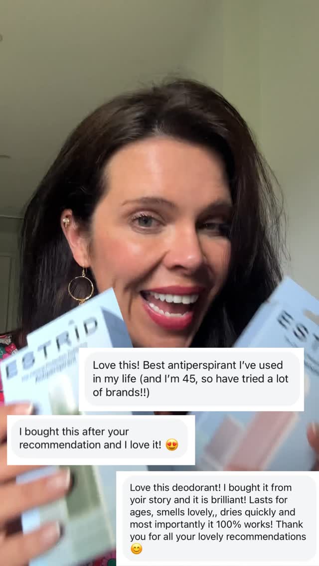 Instagram post by @40plusnotgivingupyet for Estrid. Caption reads: Using your husband’s deodorant? Or just finding....