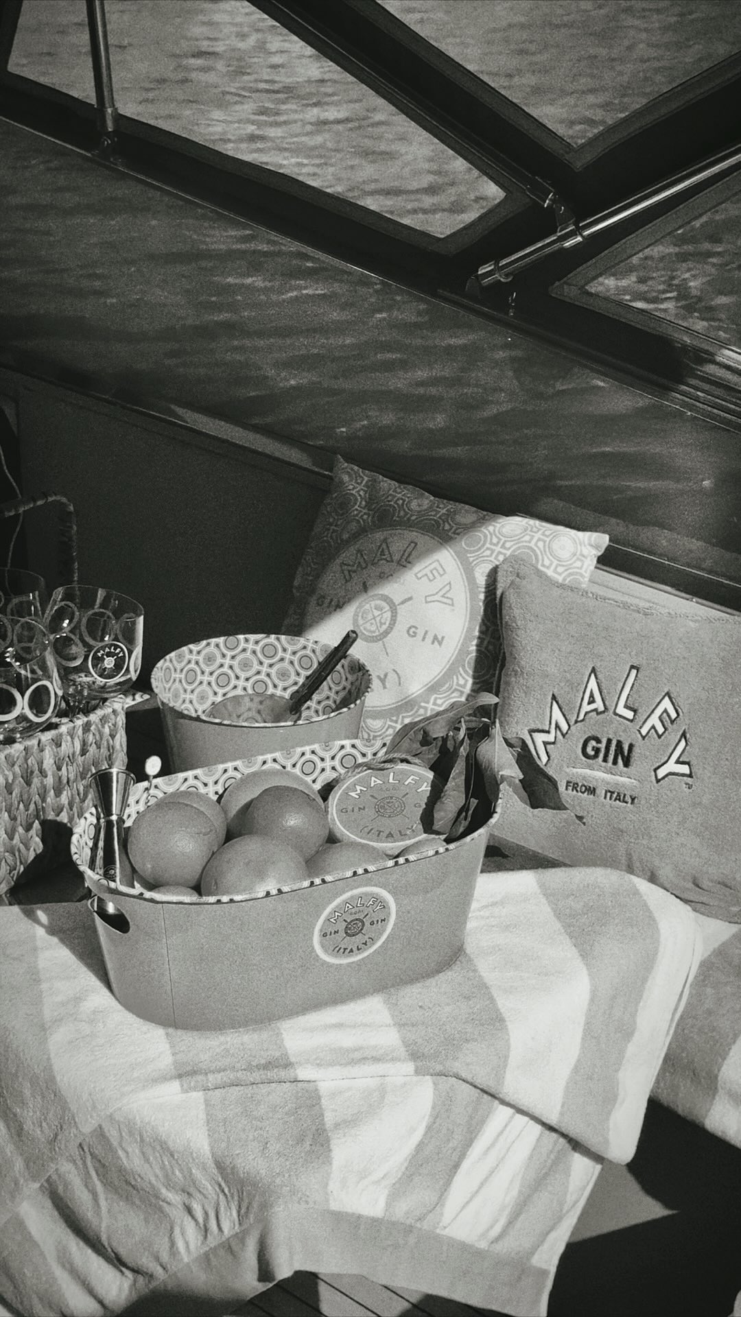 Instagram post by @blondebedouin for MALFY Gin. Caption reads: Sailing the Amalfi Coast, we sipped Malfy....