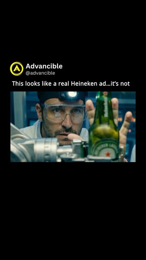 Instagram post by @advancible for invideo. Caption reads: [...] just made this Heineken spec ad using....