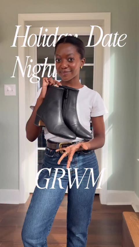 Instagram post by @halioduor for Birdies. Caption reads: Black booties are my forever wardrobe....