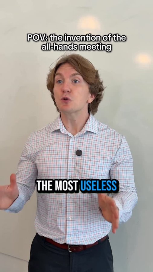 Instagram post by @clickupcomedy for ClickUp. Caption reads: The meeting that could’ve been an email: an origin....