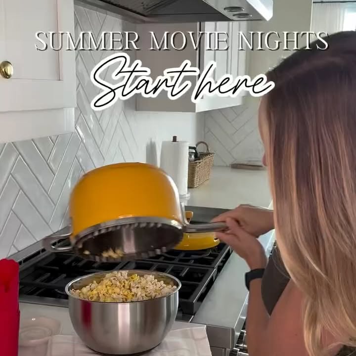 Instagram post by @athomebysunday for Popsmith. Caption reads: Movie nights on the lawn with friends, in our....