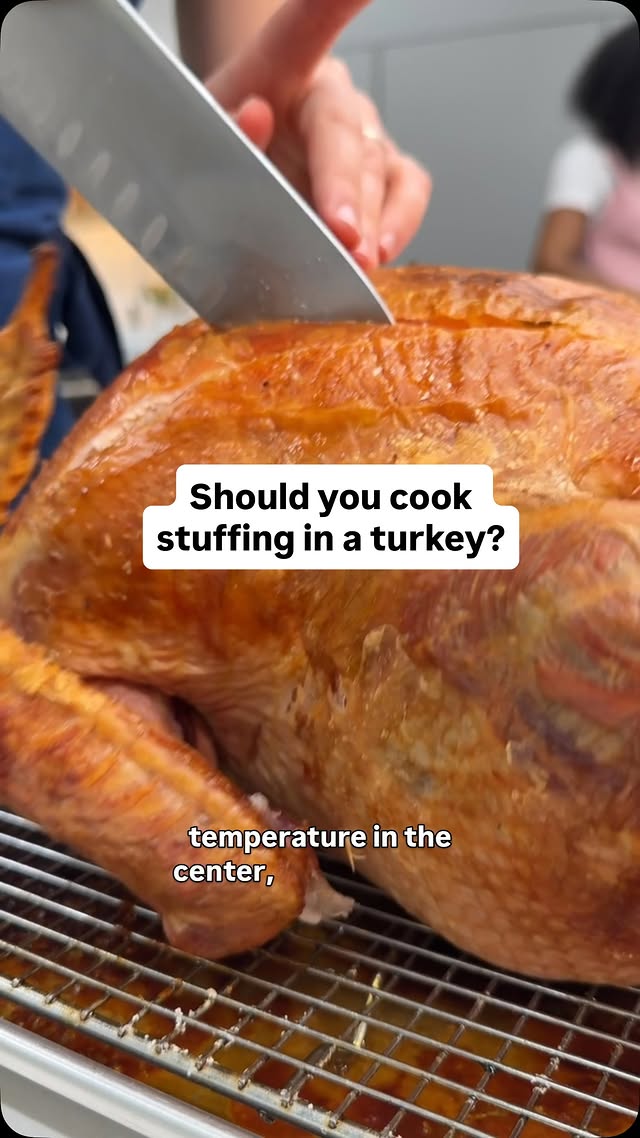 Instagram post by @taylorannspencer for Delish. Caption reads: Before you stuff your turkey, watch this video!....