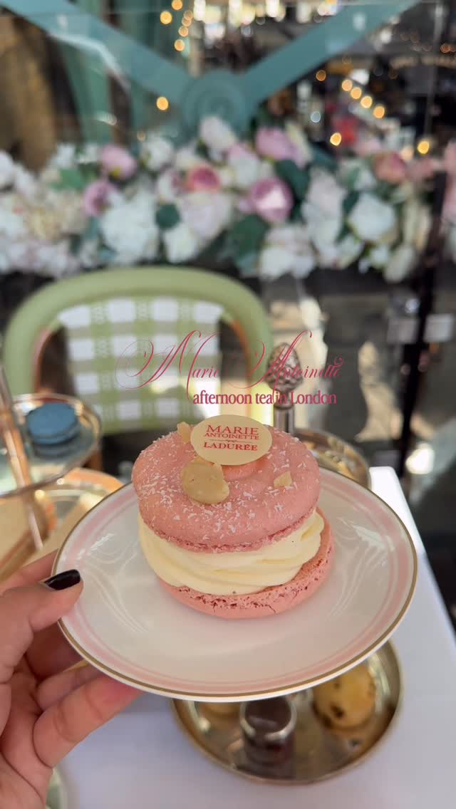 Instagram post by @digitaldiarylondon for LADUREE PARIS OFFICIEL. Caption reads: Limited-time Marie Antoinette Afternoon Tea in....