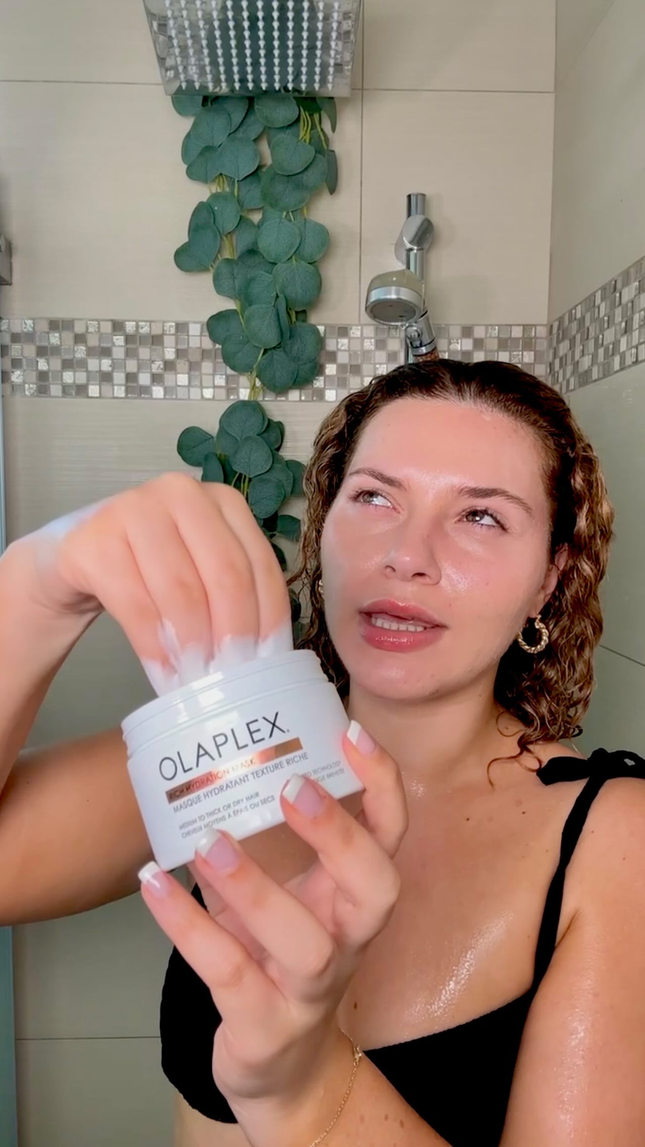 Instagram post by @manesbymell for OLAPLEX. Caption reads: Is @olaplex serious right now?! Instant hydration....