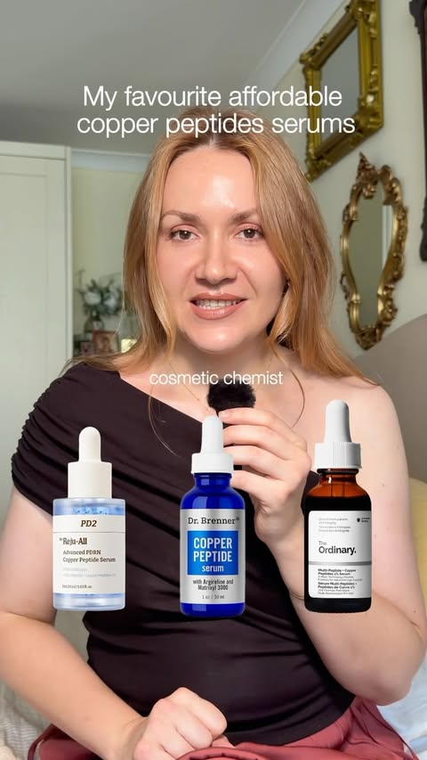 Instagram post by @4complexion for Dr. Reju-All. Caption reads: AD: My 3 favourite copper peptides on a budget (....