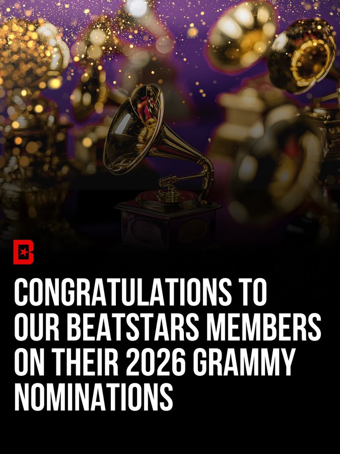 Instagram post by @producerwhisperer for BeatStars. Caption reads: BeatStars producers nominated for the 2026 GRAMMYs....