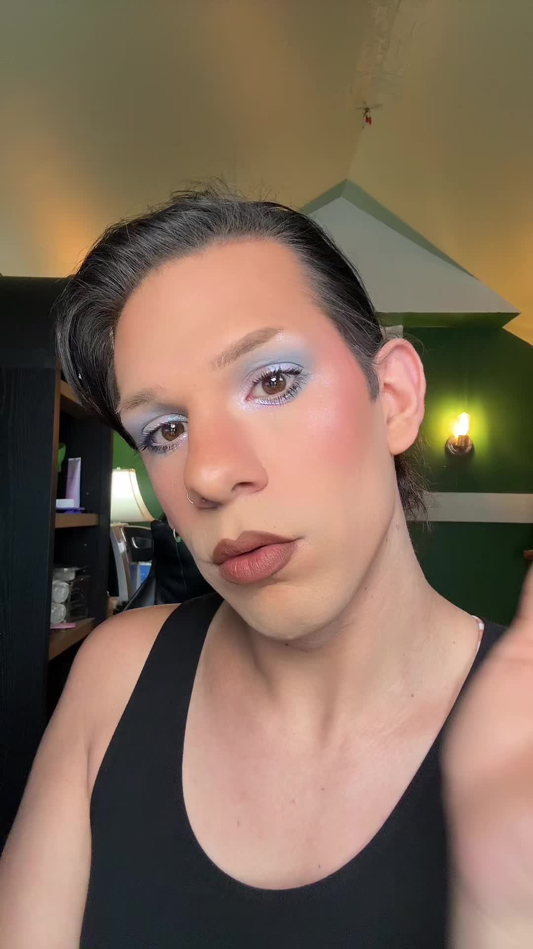 TikTok post by @robyndani95 for Timephoria Store. Caption reads: Eyeshadow tutorial 💙🩵💙 Products Used: @Blend....