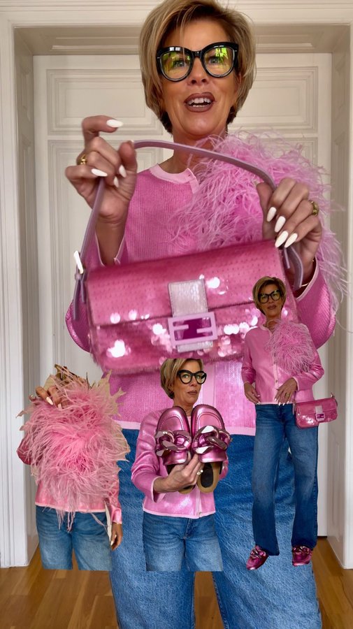 Instagram post by @eggersandrea for JW ANDERSON. Caption reads: Rosa 💕 Pink 💞
Hose/Cardigan @zara 
Schuhe....