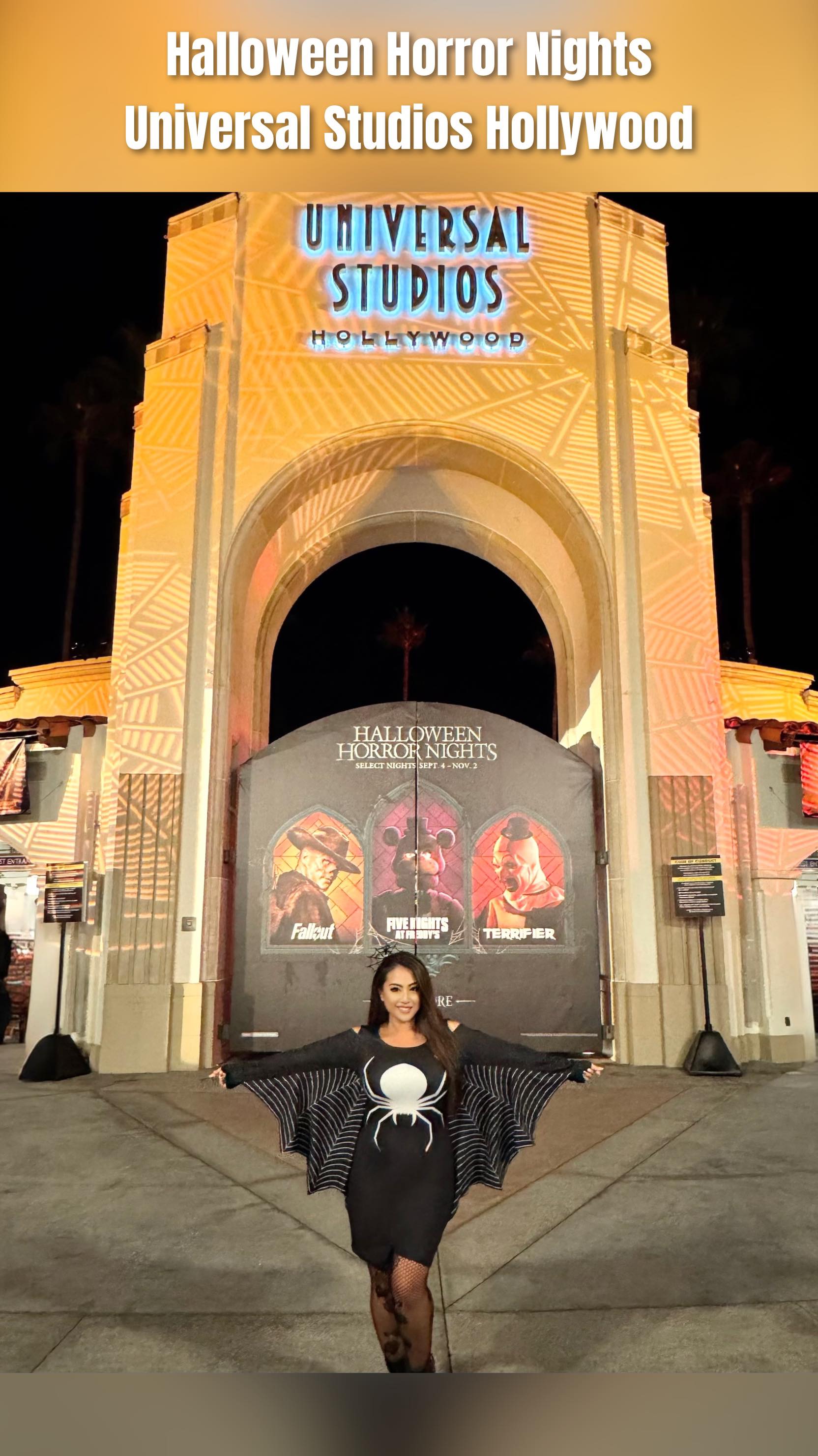 Instagram post by @mrs.myrna for Halloween Horror Nights. Caption reads: #AD 😲 Experience a spooky fun time at Halloween....