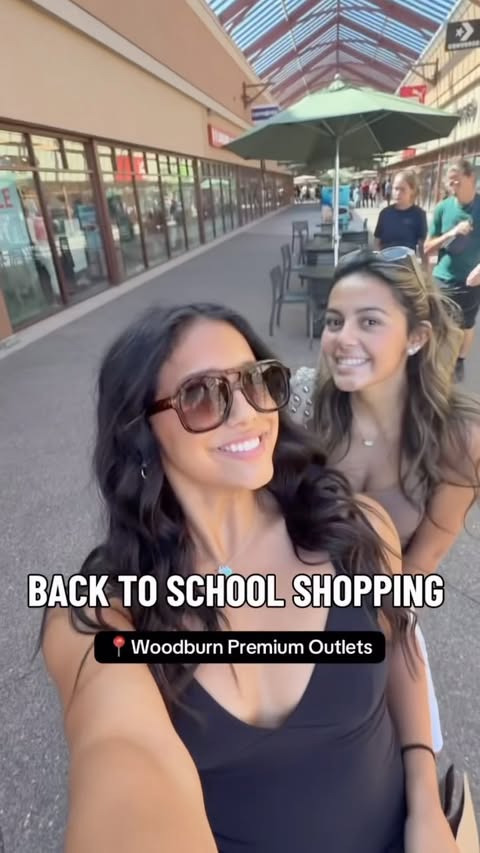 Instagram post by @gabriella_.walker for Premium Outlets. Caption reads: [...] shopping with me at Woodburn Premium Outlets....