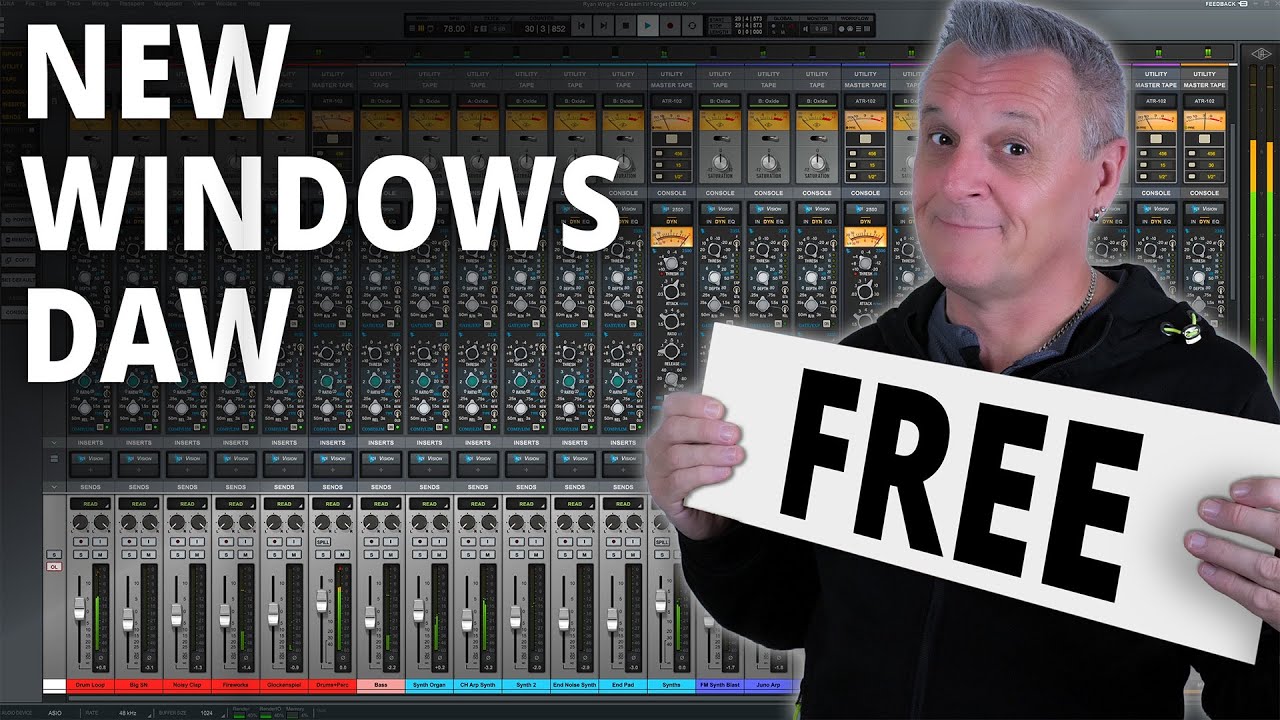 YouTube post by @CreativeSauce for Audeze. Caption reads: New FREE Windows DAW: LUNA by Universal Audio.