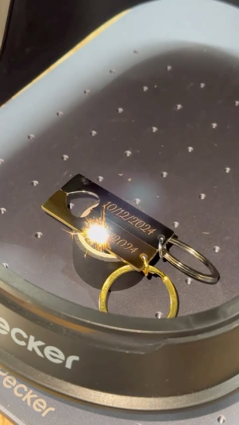 Instagram post by @3d_printall for LaserPecker. Caption reads: Laser engraved keychains with @laserpecker LP5 ⬇️....