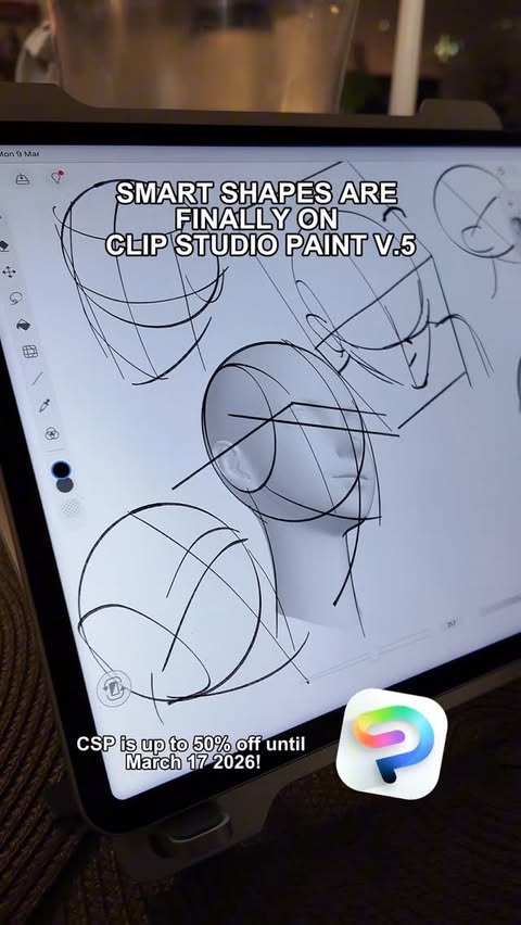 Instagram post by @pixzli for Clip Studio Paint. Caption reads: [...] 😭 smart shapes are now in Clip Studio Paint....