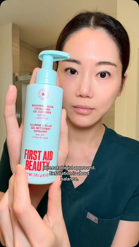 Instagram post by @drheejink for First Aid Beauty. Caption reads: [...] Glow Exfoliating Gel Cleanser from....