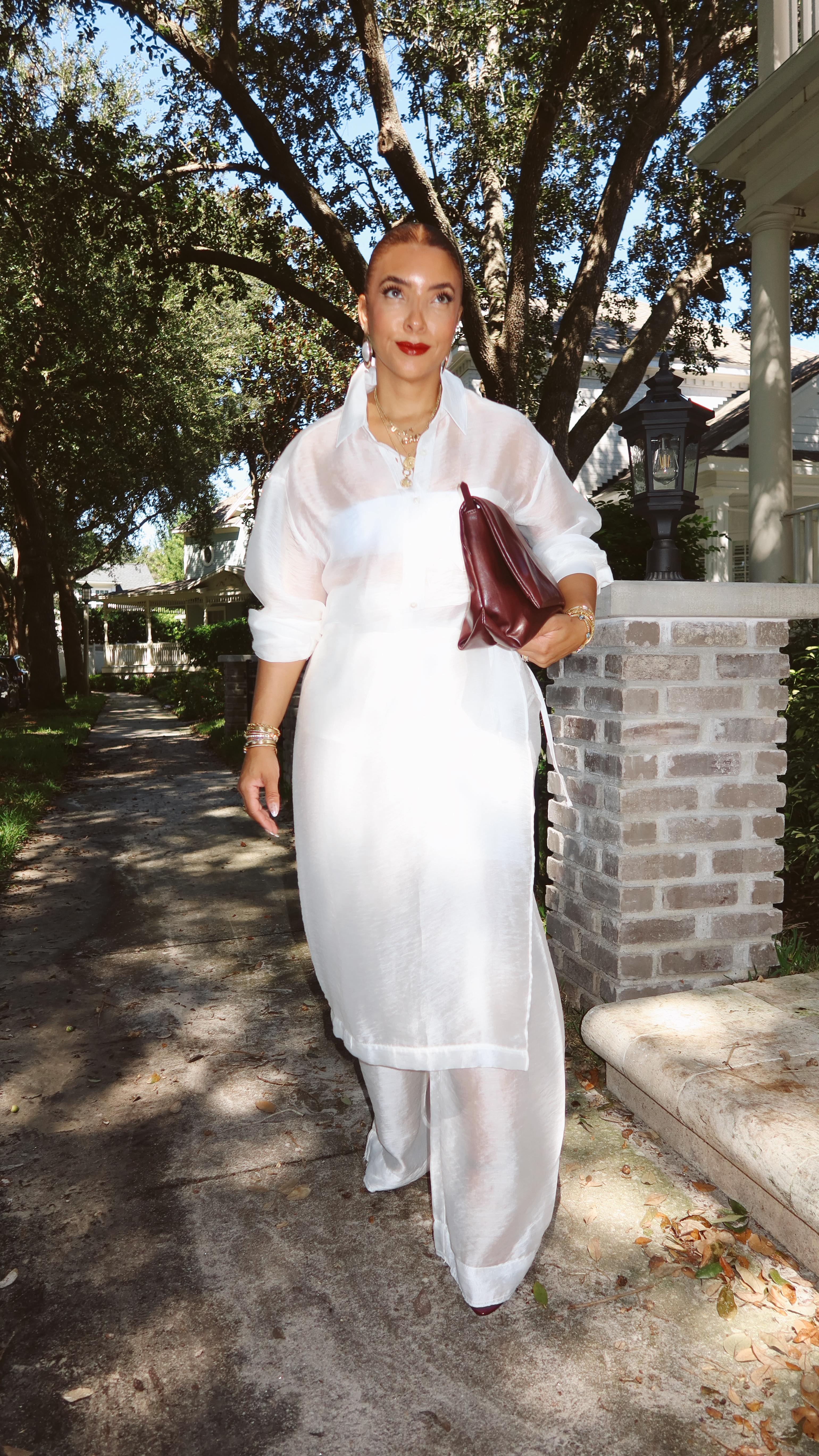 Instagram post by @carolinsuarez_ for Shopbop. Caption reads: Breaking the ‘no white after Labor Day’ rule....