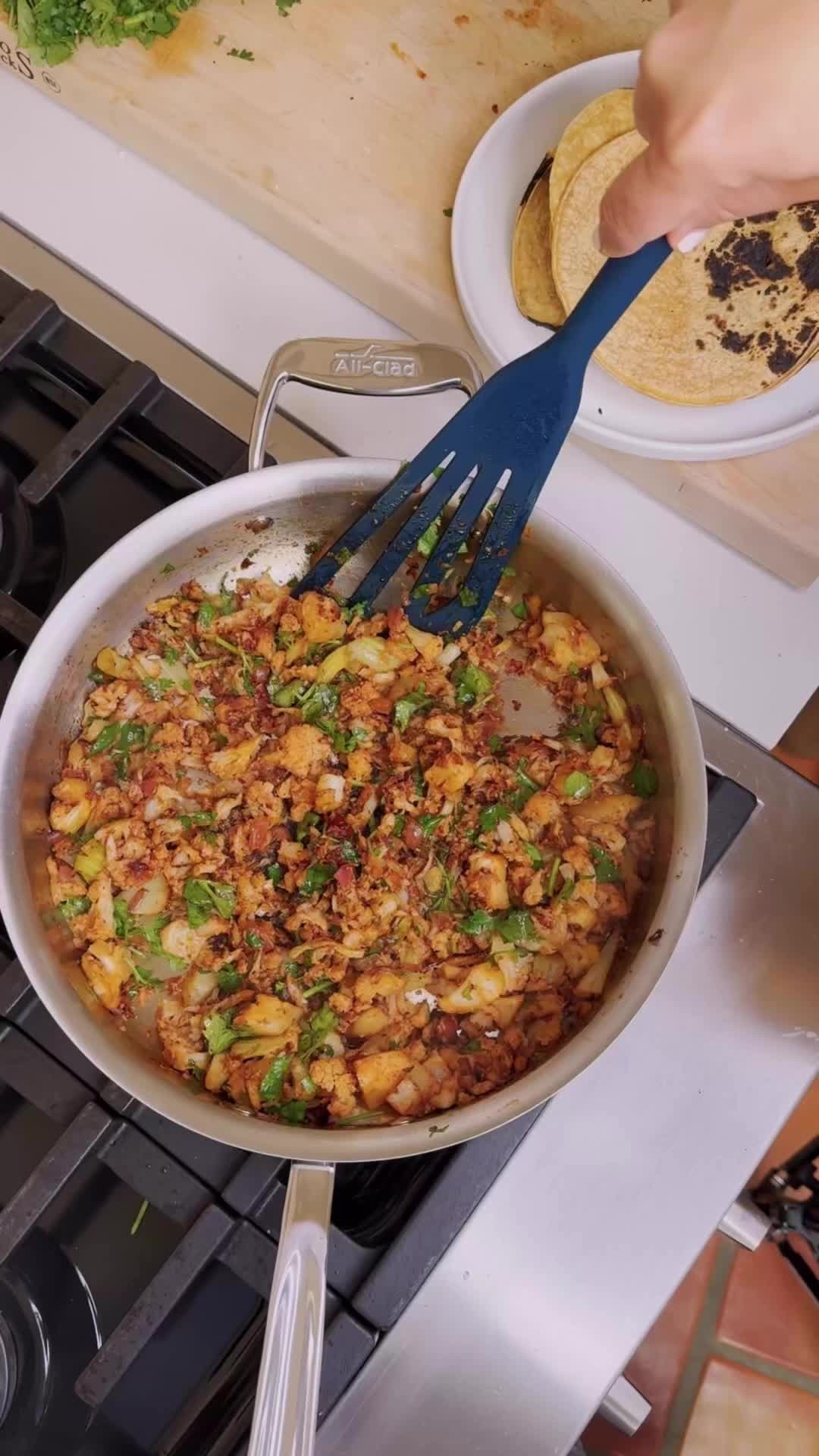 Instagram post by @carochambers for Williams Sonoma. Caption reads: When taco night meets All-Clad D5. 🌮✨ I teamed up....