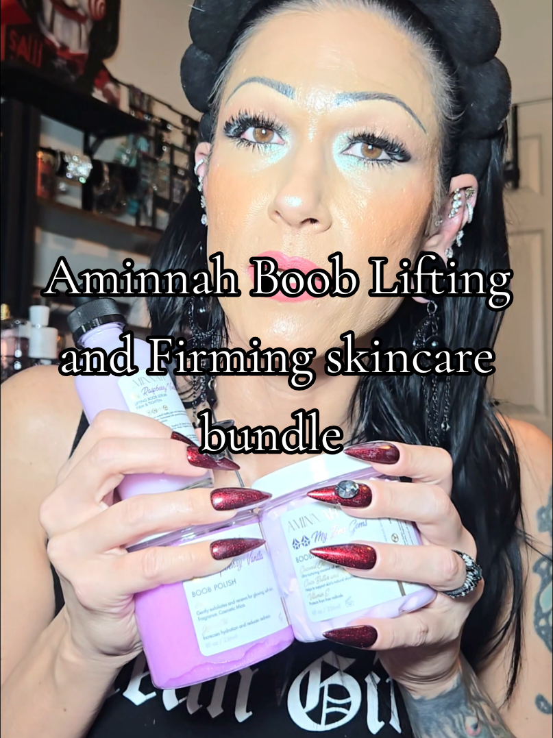 TikTok post by @ravenandlace for Aminnah. Caption reads: [...] lifting and firming skincare bundle by....