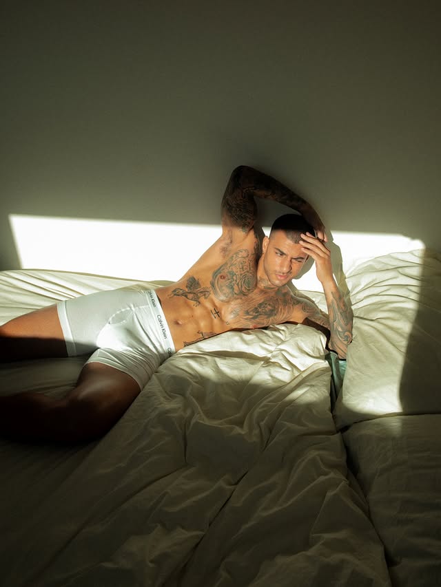 Instagram post by @cylussandoval for Calvin Klein. Caption reads: [...] morning at home or days spent away,....