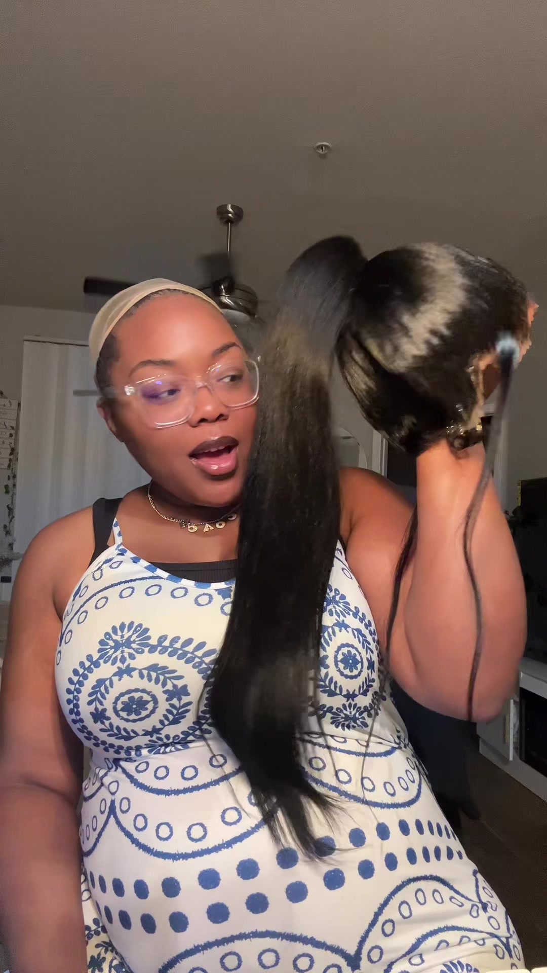 TikTok post by @thems.ligon for Ashimary Hair. Caption reads: The best 360 ponytail wig that gives you a salon....