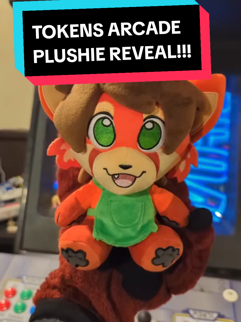TikTok post by @tokensarcade for Makeship. Caption reads: [...] LAST THE TOKENSARCADE PLUSHIE FROM @makeship....