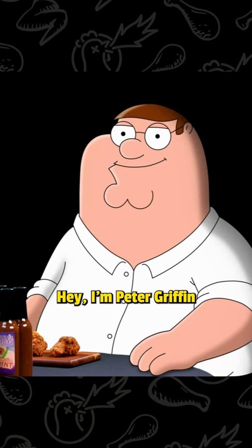 Instagram post by @fuzzydoor for First We Feast. Caption reads: TOMORROW on @HotOnes, Peter Griffin takes on the....