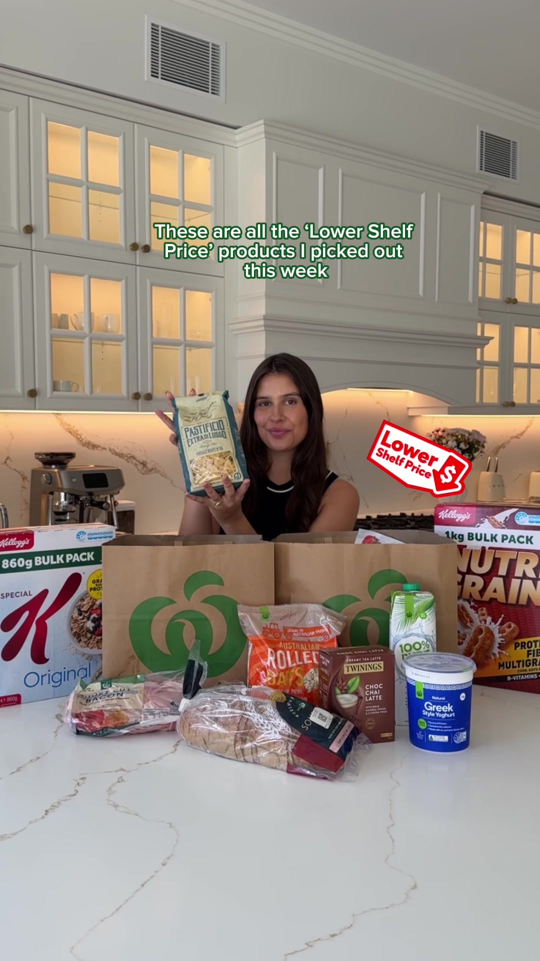 TikTok post by @natalya..robinson for Woolworths. Caption reads: These ‘Lower Shelf Price’ products are such good....