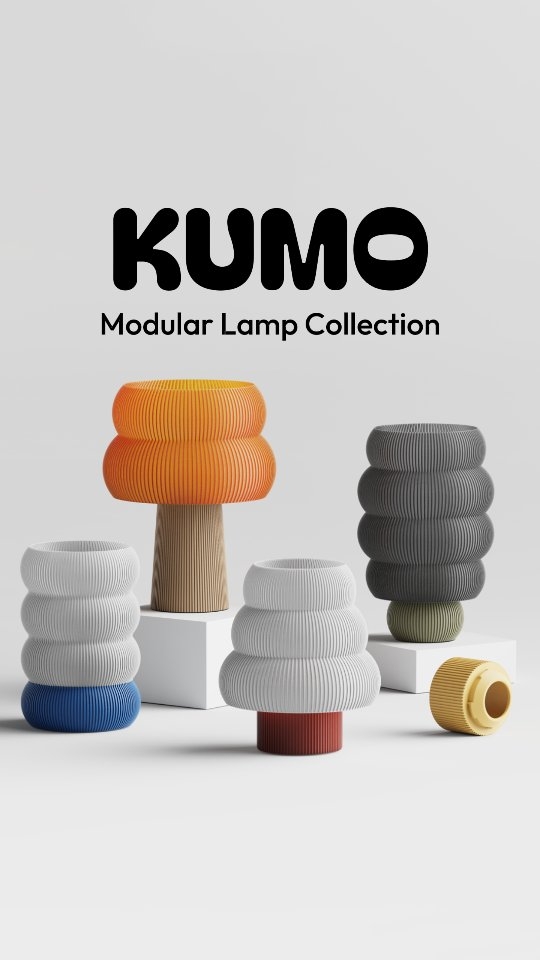 Instagram post by @flowalistik for Bambu Lab. Caption reads: The KUMO Modular Lamp Collection campaign is now....