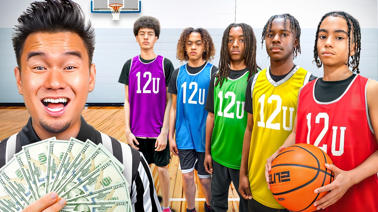 YouTube post by @JeffreyBui for Bucketsquad. Caption reads: I Hosted The Craziest 5v5 AAU Tournament!.