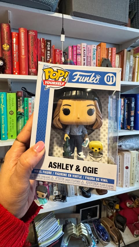 Instagram post by @ashley_hufford for Funko. Caption reads: I made a POP! Yourself of me and my dog and....