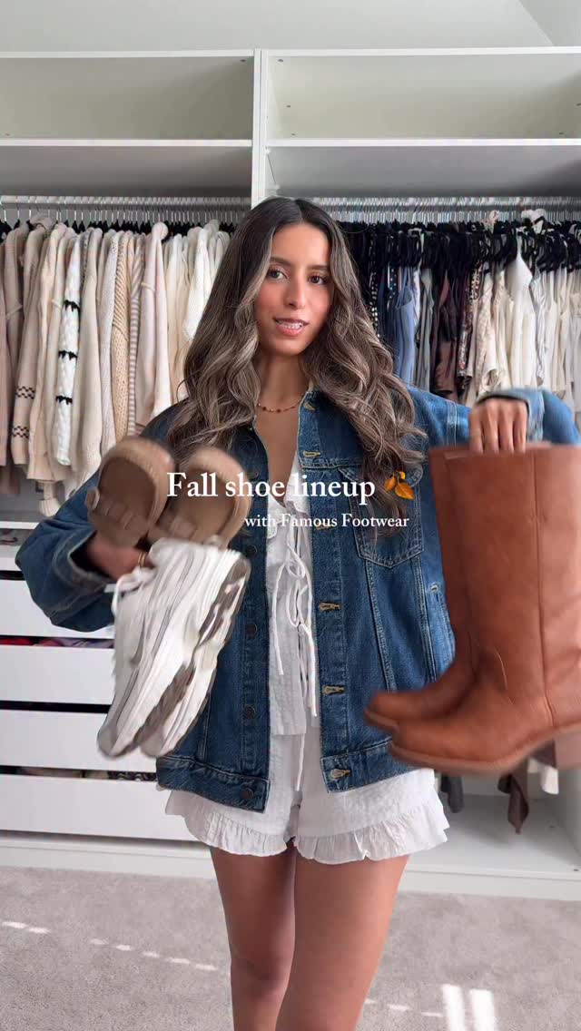 Instagram post by @denise__duran for Famous Footwear. Caption reads: Fall 2025 shoe essentials!! @famousfootwear Which....