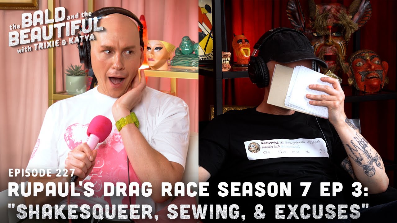 YouTube post by @trixiekatya9323 for Audible. Caption reads: RuPaul's Drag Race Season 7 Ep 3: "ShakesQueer,....
