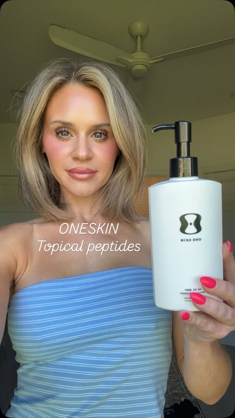 Instagram post by @laurencameronglass for OneSkin. Caption reads: [...] about injectable peptides? @oneskin.co has....