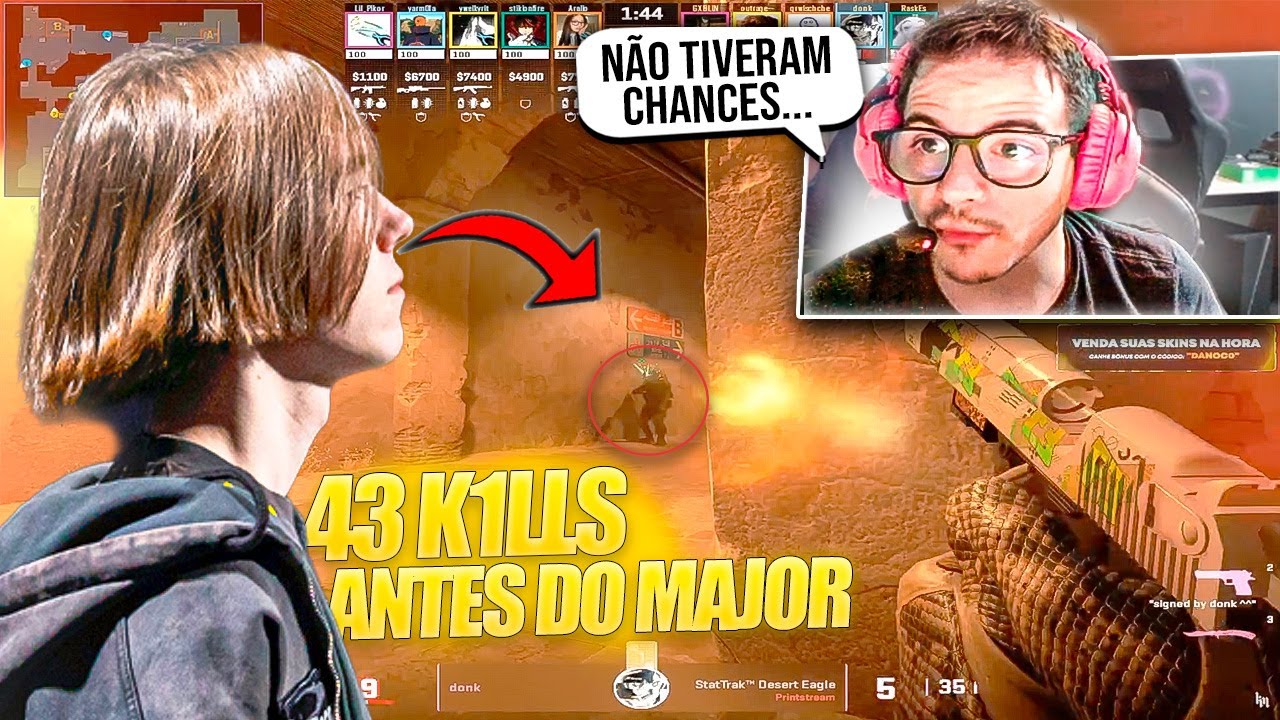 YouTube post by @Danocofps for Key-Drop. Caption reads: DONK played a match hours before the Major Finals....