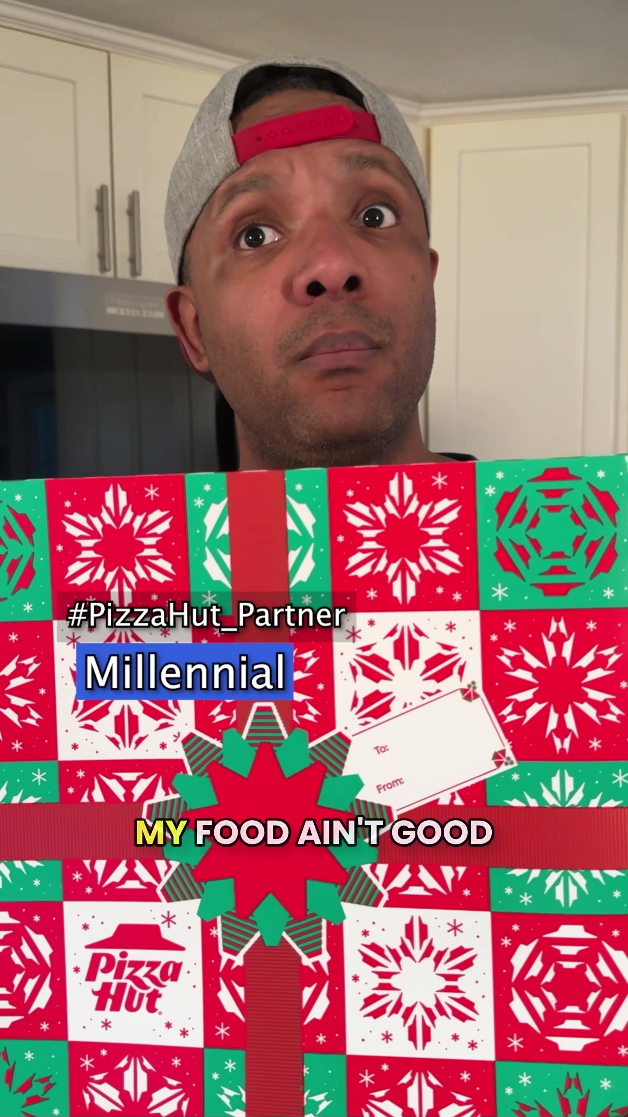 TikTok post by @bmotheprince for Pizza Hut. Caption reads: The best holiday dinner you’ll get this year....