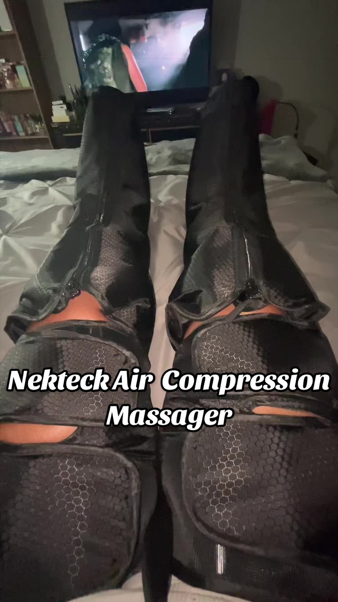 TikTok post by @slayedbyshea for Nekteck. Caption reads: Full leg compression massager from @Nekteck....