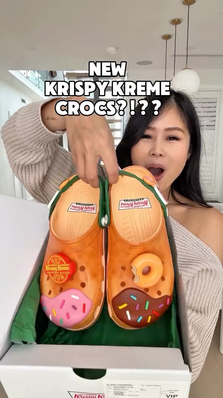 Instagram post by @anniesbucketlist for Krispy Kreme. Caption reads: @krispykremeaustralia x @crocsaustralia clogs and....